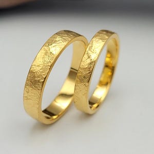 Hammered Gold Plated Wedding Ring Set, Sterling Silver Hammered Matching Bands