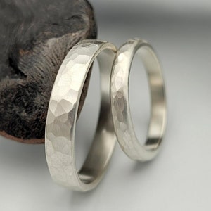 Hammered Sterling Silver Wedding Ring Set, Rustic Matching Bands