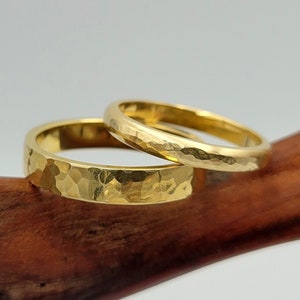 Hammered Wedding Ring Set, Gold Plated Wedding Band Set, His and Her Rings, Couples Gift, Rustic Engagement Rings, Hammered Matching Rings