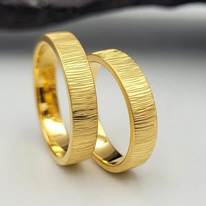 Tree Bark Wedding Ring Set, Tree Bark Matching Rings, His and Hers Rings, Gold Plated Wedding Bands, Hammered Engagement Bands, Couples Gift