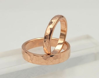 Gehämmertes Ehering-Set, rosévergoldetes Ehering-Set, Ringe für Sie und Ihn, Geschenk für Paare, rustikale Verlobungsringe, passende Ringe