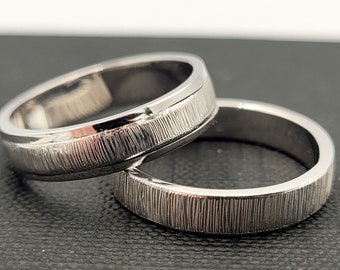 Sterling Silber Ehering Set, strukturierte Ringe für Sie und Ihn, passender Paar Schmuck