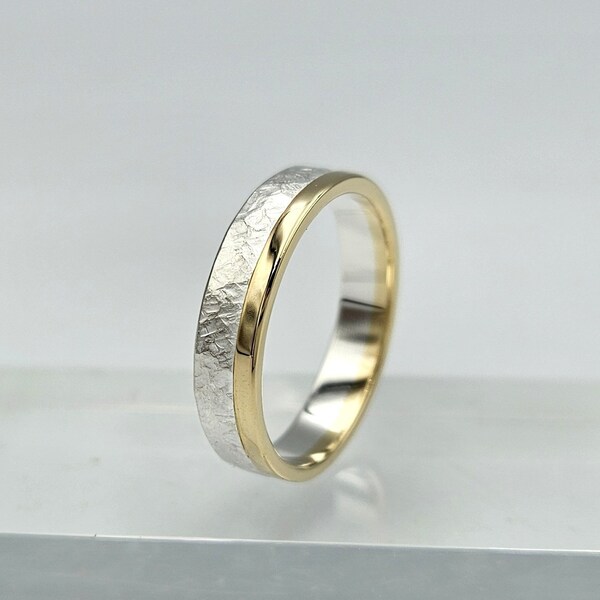 Two Tone Wedding Band, Gold and Silver Ring, Two Tone Men’s Ring, Rustic Man's Wedding Band, Mixed Metal Jewelry, Hammered Wedding Ring