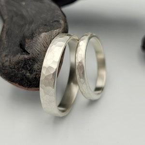 Hammered Wedding Ring Set, Silver Wedding Band Set, His and Her Rings, Couples Gift, Brushed Engagement Rings, Hammered Matching Rings image 1