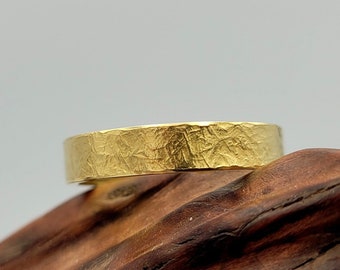 Gold Hammered Wedding Ring, Man&#39;s Rough Custom Made Band, Women Rustic Personalized Ring, Engagement Band, Rustic Jewelry, Engraved Ring