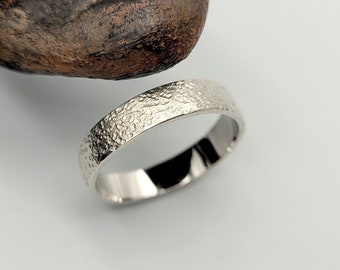 Sterling Silver Mens Wedding Band, Rustic Silver Wedding Ring, Handmade Textured Ring, Unisex Silver Promise Ring, Engraved Thumb Ring
