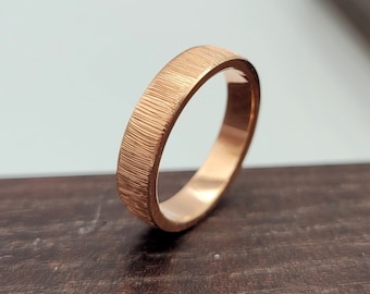 Rose Gold Wedding Ring, 14K Tree Bark Ring, Simple Minimal Wedding Band, Solid Rose Gold Unisex Ring, Women's Wedding Ring, Men's