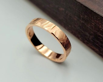 Banda de boda de oro rosa, anillo celestial de oro rosa de 14K, anillo de oro para hombre, banda de boda unisex de 10 qt, anillo de oro sólido para mujer, banda grabada