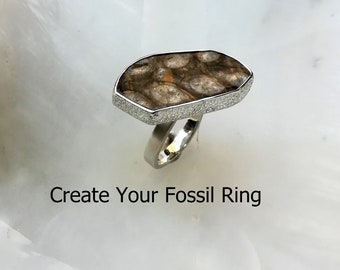 Custom Made Fossil Ring, Fossilized Stone Ring, Paleontology Jewelry, Geological Ring, Artisan Ring, Science Gift For Her