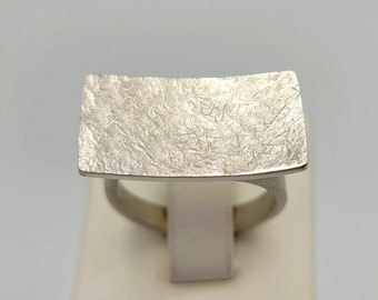 Hammered Sterling Silver Rectangle Ring: Adjustable Boho Statement Ring