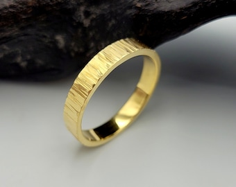 Tree Bark Gold Ring, 14K Gold Men's Wedding Band, Women's Hammered Gold Wedding Ring, Rustic, Yellow Gold, Unisex Solid Gold Band