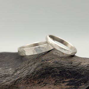 Hammered Wedding Ring Set, Silver Wedding Band Set, His and Her Rings, Couples Gift, Brushed Engagement Rings, Hammered Matching Rings image 3