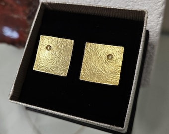 Hammered Gold Plated Sterling Silver Cufflinks, Square Men's Wedding Gift, Groomsmen Accessories, Handmade