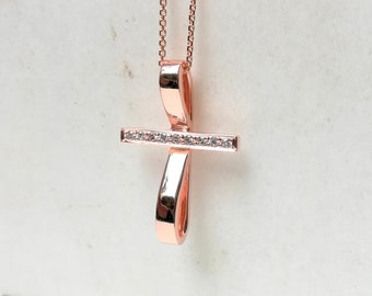 Diamonds Cross Pendant, Fine Gold Diamonds Cross Necklace, Gold Orthodox Cross, Religious Jewelry, Modern Cross For Women, Dainty Cross