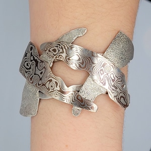 Statement Mokume Gane Bracelet, Damascus Copper Cuff, Bohemian Jewelry, Handmade Patterned Bracelet, Artisan Jewelry, Gift For Her