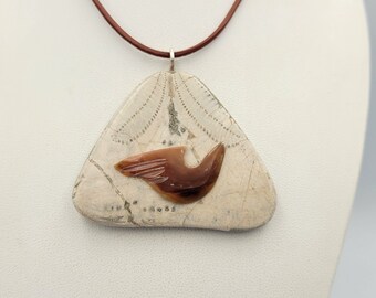 Fossil Necklace, Fossilized Stone Pendant, Hand Carved SeaShell Necklace, Geological Pendant, Nature Inspired,  Paleontology Jewelry
