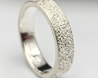 Textured Sterling Silver Mens Ring, Rustic Unisex Wedding Band, Minimalist Jewelry, Stardust Design Gift