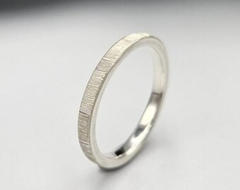 Tree Bark Wedding Ring, 2mm Solid White Gold, Minimalist Unisex Band, Rustic Jewelry