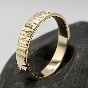 Baumrinde 18k Goldring, 14K Gold Herren Ehering, Damen gehämmerter Goldring, rustikal, Gelbgold, Unisex Massivgoldring