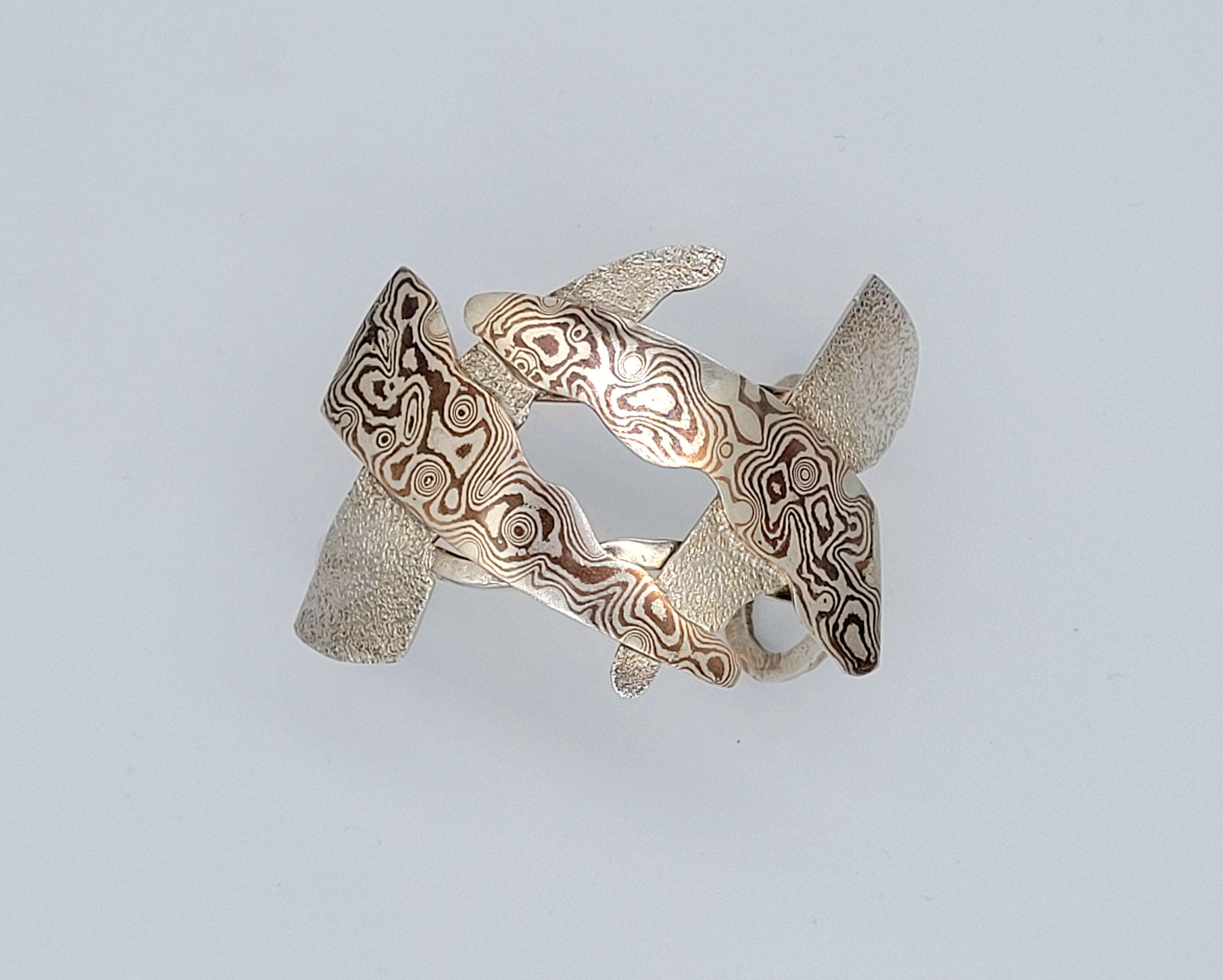 Statement Mokume Gane Bracelet, Damascus Copper Cuff