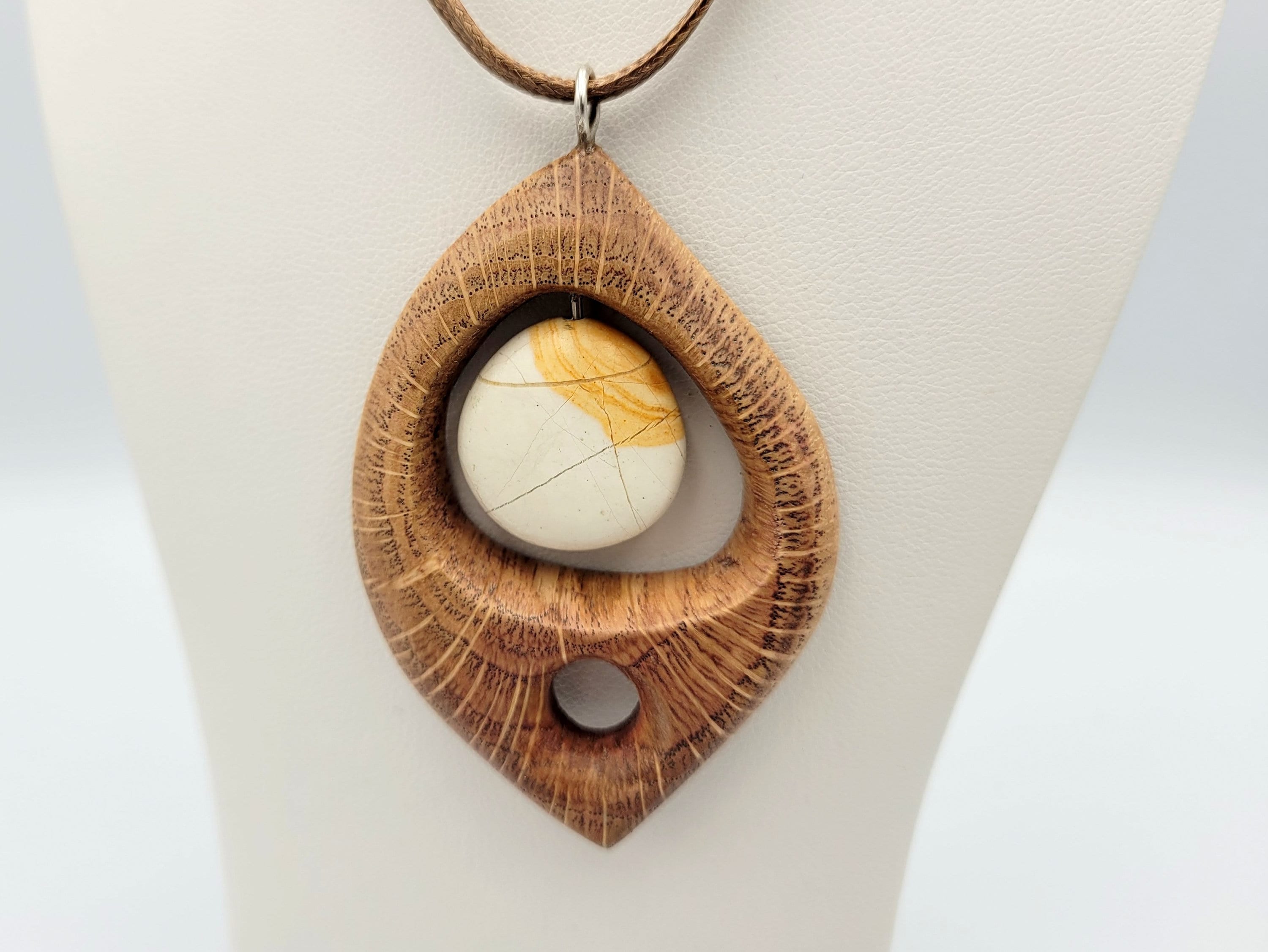 Hand Carved Oak Wood Pebble Necklace - Artisan Greek Pebble