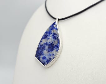 Blue Lapis Lazuli Necklace, One of a Kind Natural Stone Pendant,  Sterling Silver, Artisan Jewelry