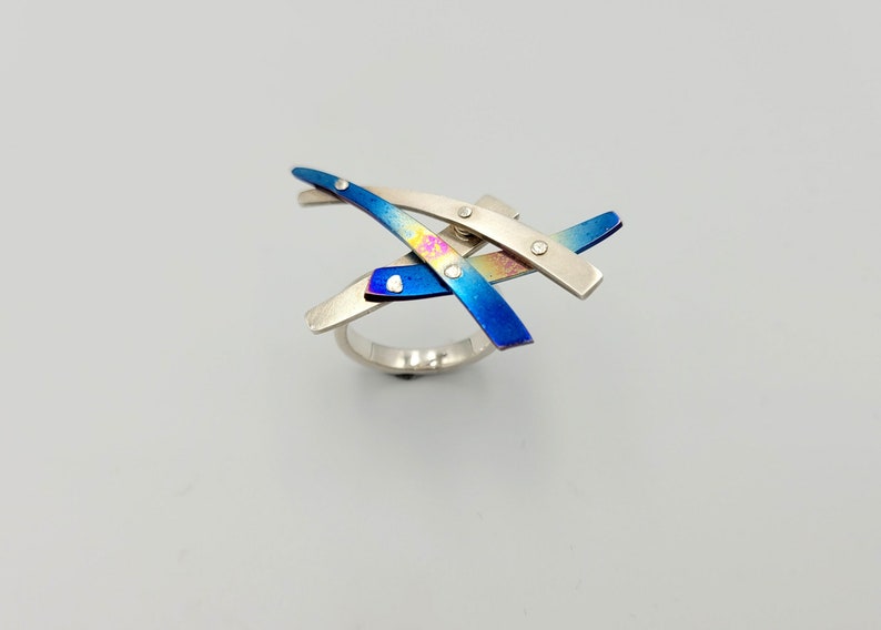 Titanium Sterling Silver Ring - Handmade Mixed Metal Statement Jewelry