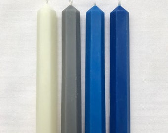 Colorful 10" Hexagonal taper candles ~ natural wax, beeswax and soy wax blend, no mess candles