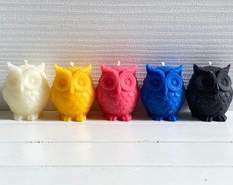 Colorful Owl Candles, 2-pack ~ Beeswax and soy wax blend ~ 2-pack