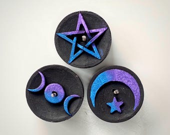 Tealight Candles with Witchy Symbols ~ Ombré Purple & Blue - 6-Pack