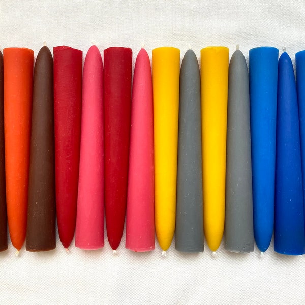 Colorful 6" Taper candles ~ natural wax, beeswax and soy wax blend, no mess candles