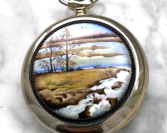Handpainted Vintage  Mechanical Pocket Watch