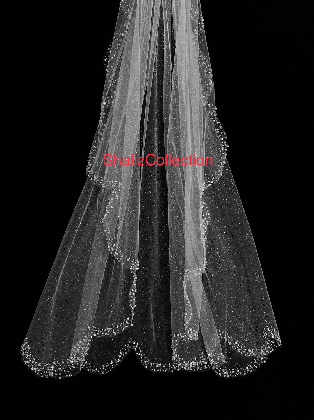 Glitter Angel Cut Veil, Waterfall Wedding Veil With Glitter