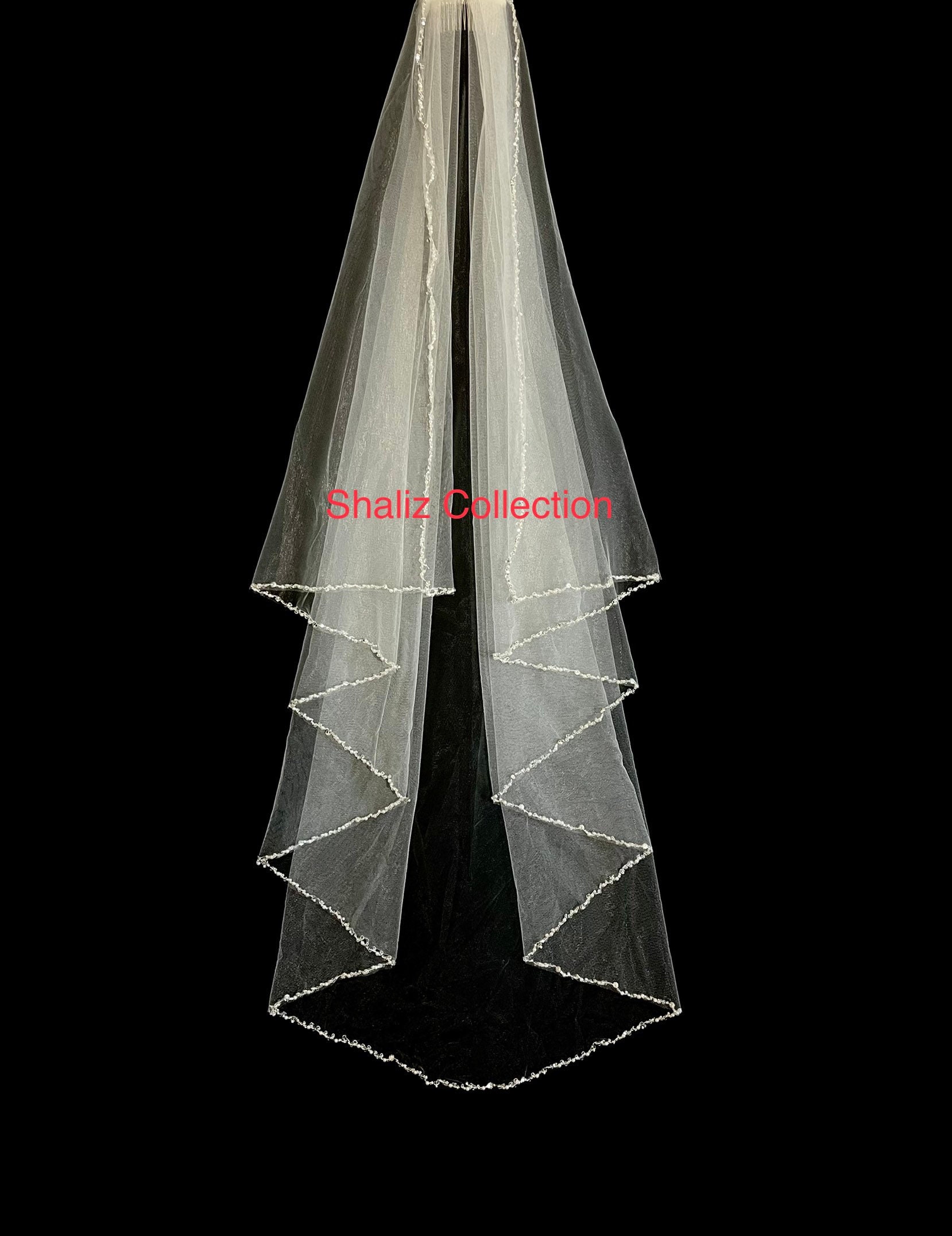 Angel Cut Waterfall Wedding Veil, Crystal Veil, Beaded Veil - Free Tulle Samples