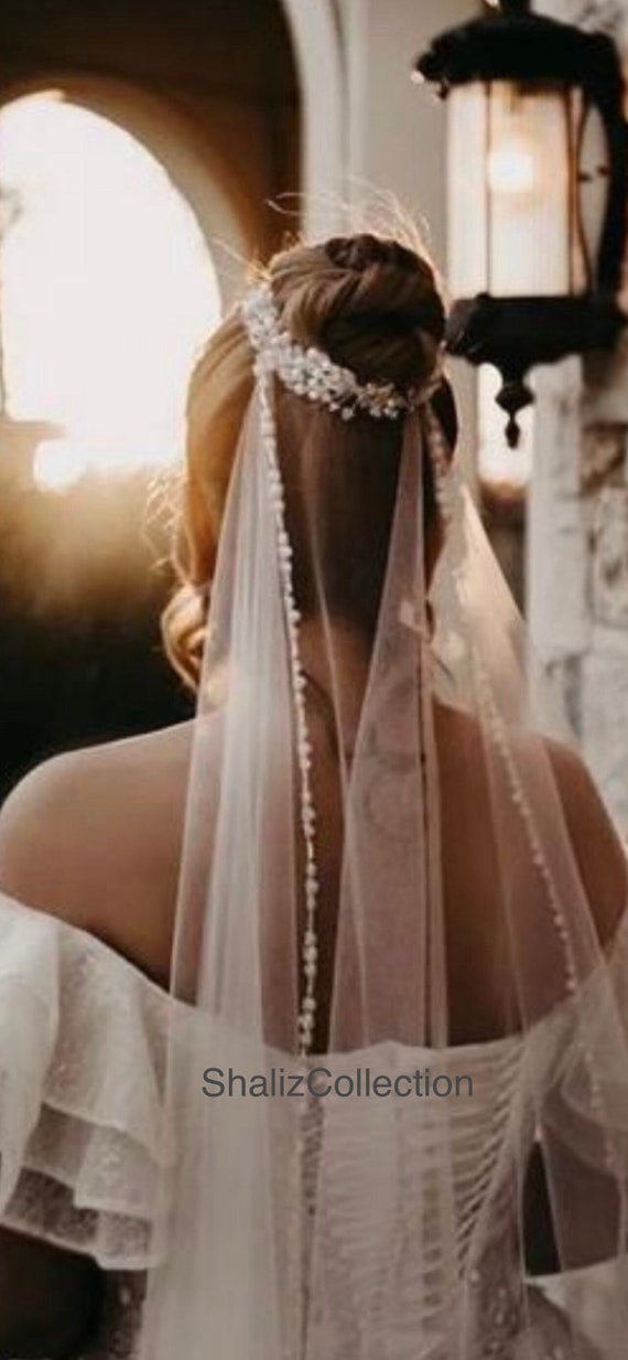 Velo Blanco De , Velo Corto De Novia Con Cuentas, ... – Grandado