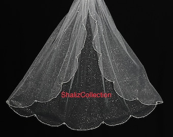 Glitter Wedding Veil, Crystal Bridal Veil, Beaded Veil, Scallop Edge Sparkle Veil, Fingertip Veil, Cathedral Veil