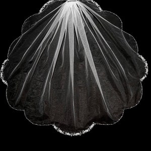 Scallop Edge Wedding Veil, Crystal Wedding Veil, Angel Cut Beaded Veil, Fingertip Veil, Cathedral Veil - Free Tulle Samples