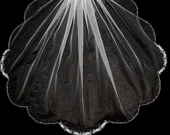 Scallop Edge Wedding Veil, Crystal Wedding Veil, Angel Cut Beaded Veil, Fingertip Veil, Cathedral Veil - Free Tulle Samples