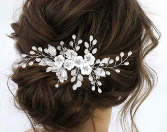 Peine de novia de cristal Peine de boda de pedrería floral Peine de pelo nupcial Peine de pelo de boda Peine de pelo de boda