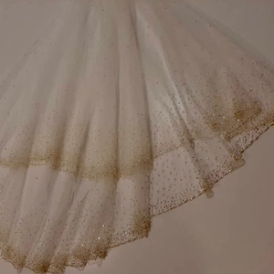 One of a Kind Gorgeous 2 Tier Wedding Bridal Veil, with Scattered Gold and Crystal Beads, all Handmade, Free Tulle Samples