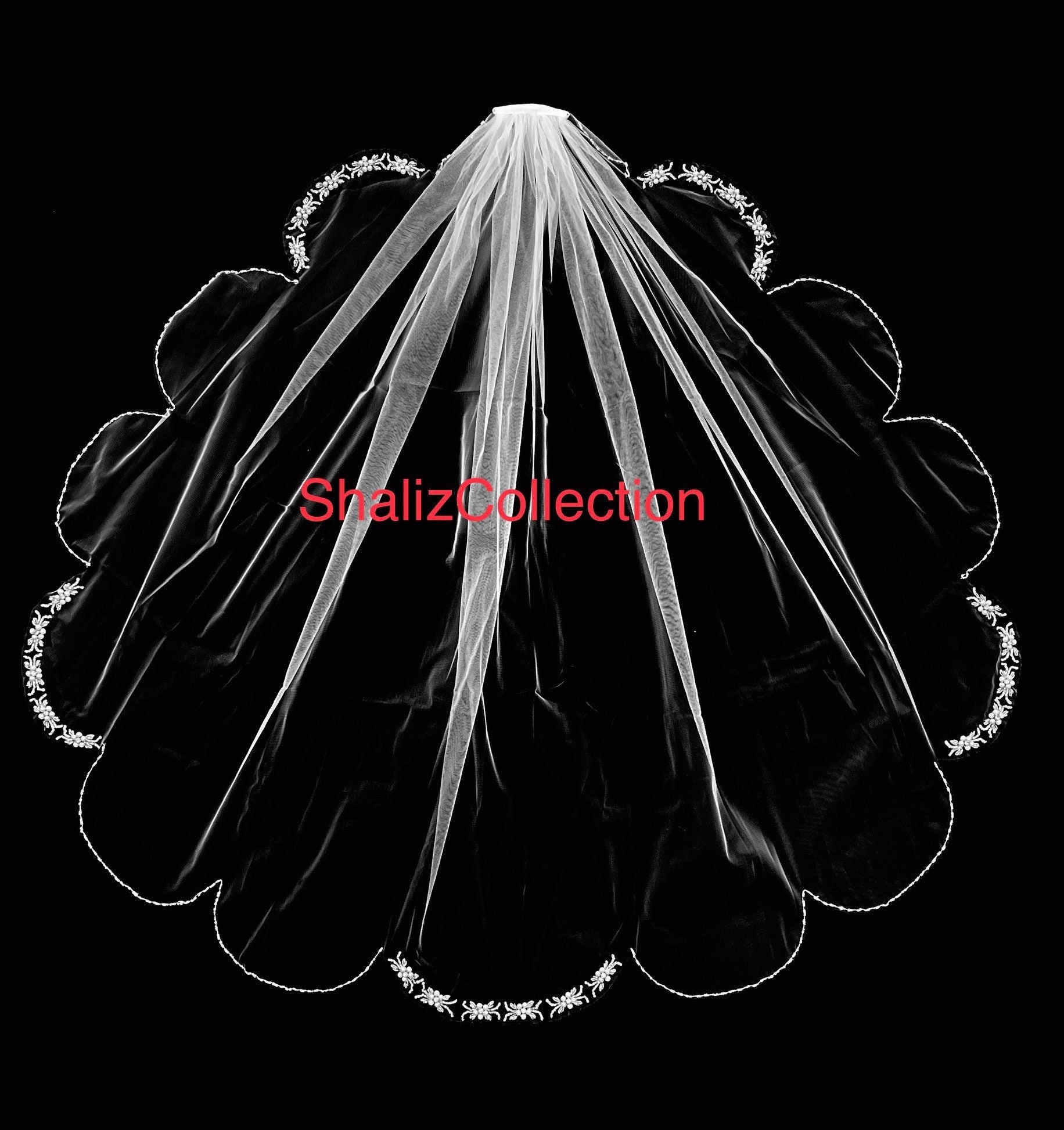 Scallop Edge Wedding Veil, Crystal Wedding Veil, Angel Cut 
