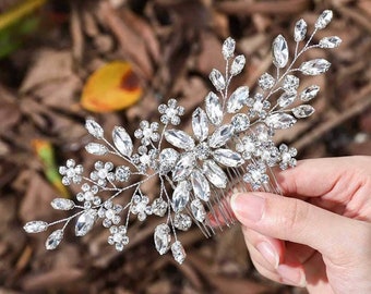 Peine de cristal nupcial Peine floral de peine de peine de boda Peine de boda Peine de peinado de boda