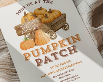 Rustic Pumpkin Patch Birthday Invitation | Autumn Harvest Party (Digital Download)