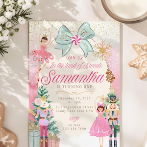 Nutcracker Land of Sweets Birthday Invitation | Pastel Ballet Christmas Invitation | Winter Wonderland Girl Birthday | Editable Template