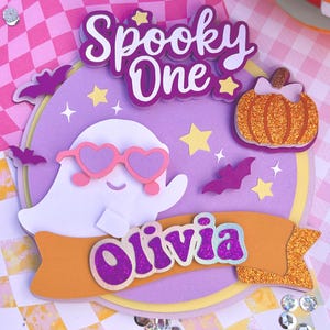 Spooky One Ghost Cake Topper – Personalized 1st Birthday Halloween Party Decor – Purple & Glitter Boo Bash Theme Boo-day