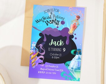 Magical Potions Party Invitation, Spooky Kids Costume (Editable Digital Download)