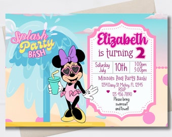 Self Editable Corjl Minnie Splash Pad birthday digital Invitation INSTANT EDITABLE TEMPLATE