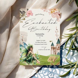 Enchanted Fairy Birthday Invitation, 5x7 Printable Invite, Magical Woodland Castle Party, Whimsical Garden Birthday, Editable Template