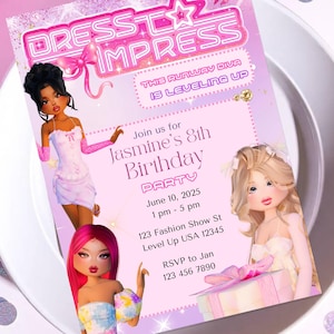 Dress To Impress Roblox Inspired Invitation – Instant Edit 5x7 Printable Fashion Gamer Girl Invite for Birthday Parties