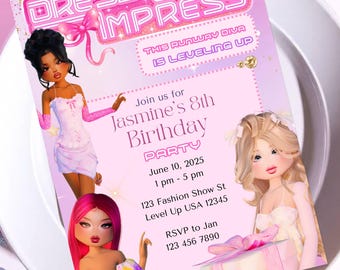 Dress To Impress Roblox Birthday Invitation – Fashion Gamer Girl (Instant Edit, 5x7 Printable)